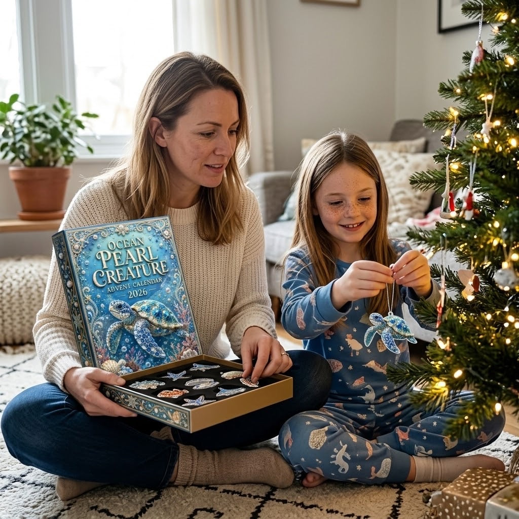 Ozean-Perlen Meerestiere Adventskalender 2026 – 24 Ornamente mit Steinchen