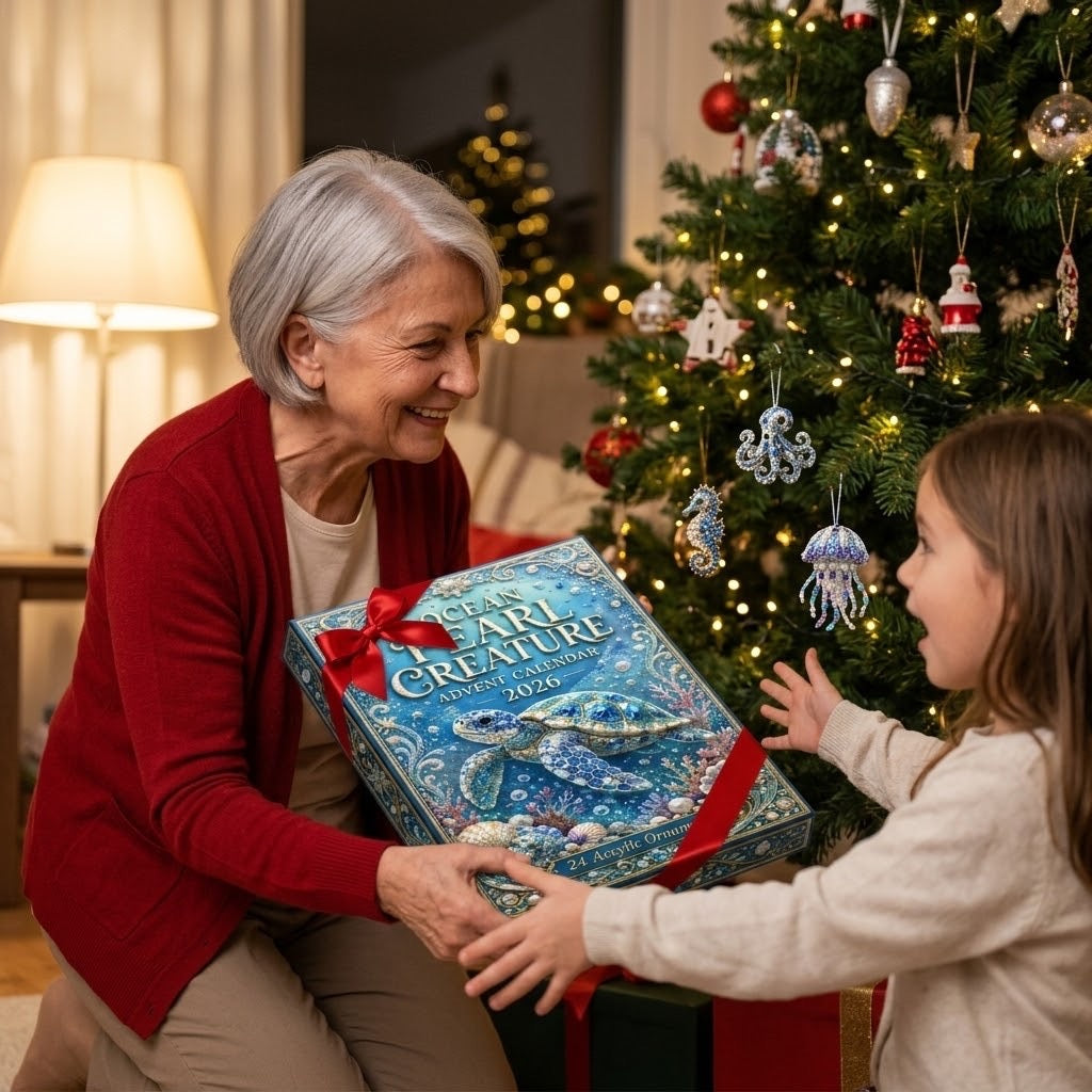 Ozean-Perlen Meerestiere Adventskalender 2026 – 24 Ornamente mit Steinchen