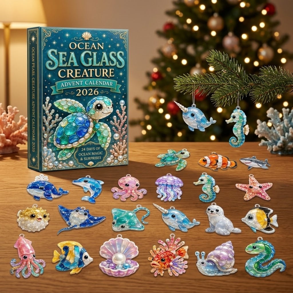 Ozean-Seeglas Meerestiere Adventskalender 2026 – 24 Ornamente