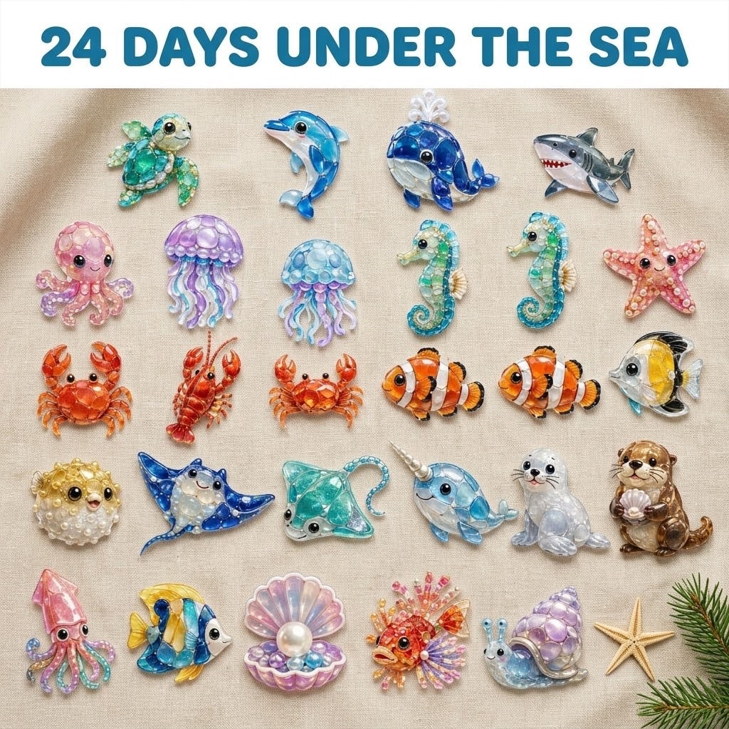 Ozean-Seeglas Meerestiere Adventskalender 2026 – 24 Ornamente