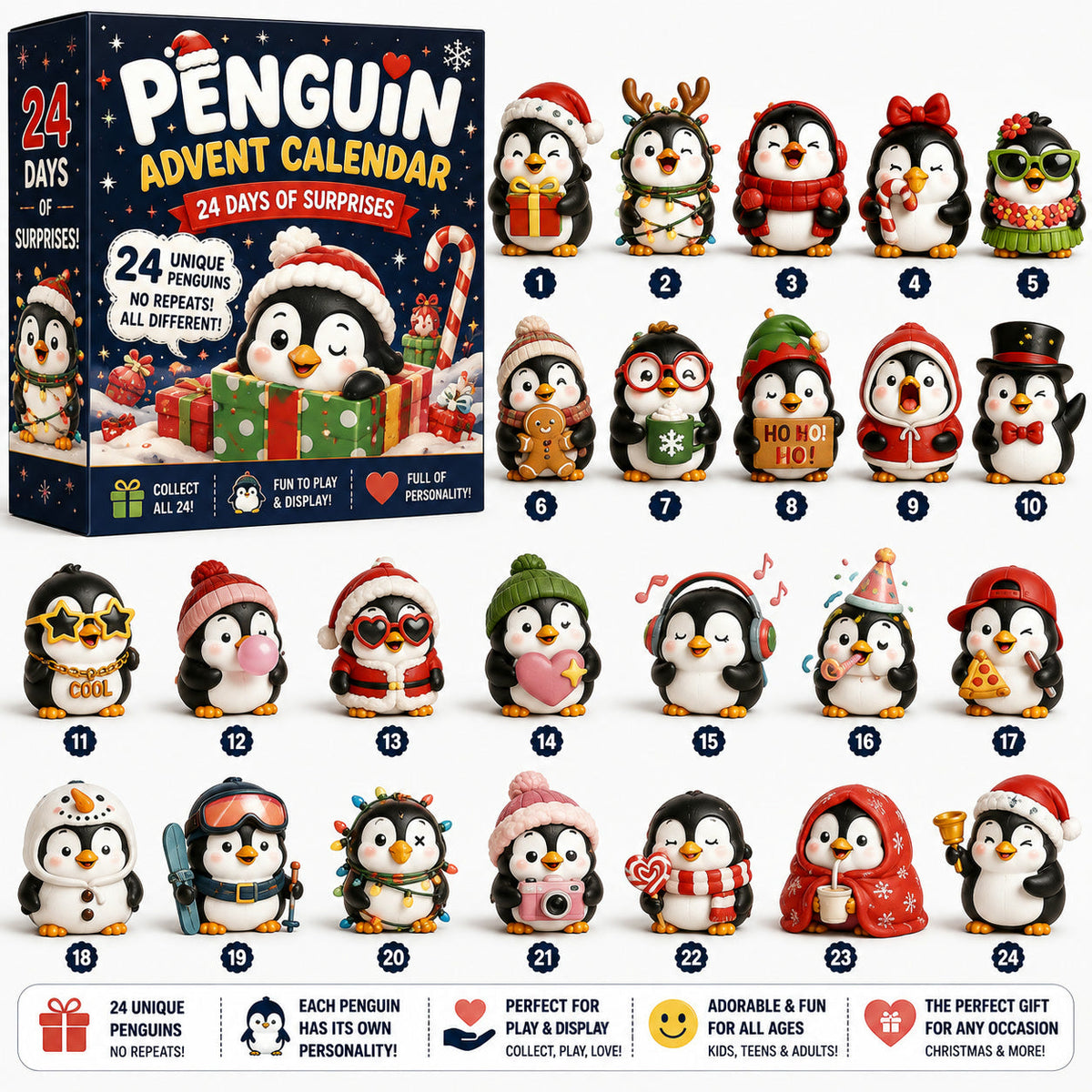 Pinguin Adventskalender 2026 – 24 Einzigartige Pinguinfiguren