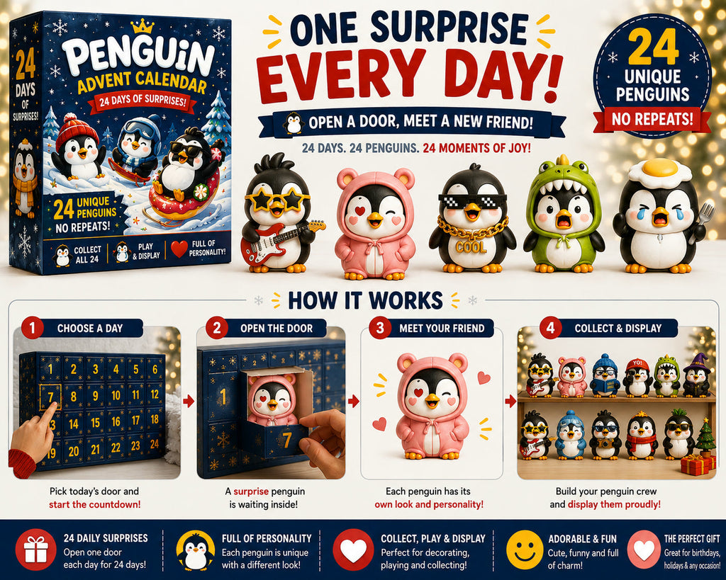 Pinguin Adventskalender 2026 – 24 Einzigartige Pinguinfiguren