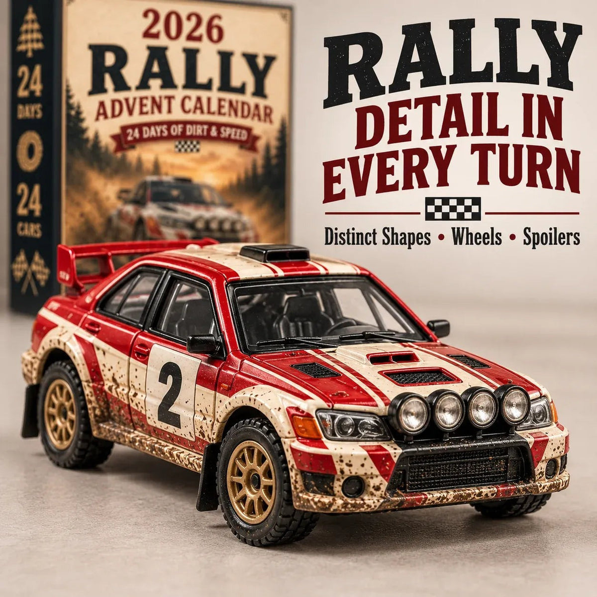 Rallye-Adventskalender 2026 - 24 einzigartige Miniatur-Rallyeautos