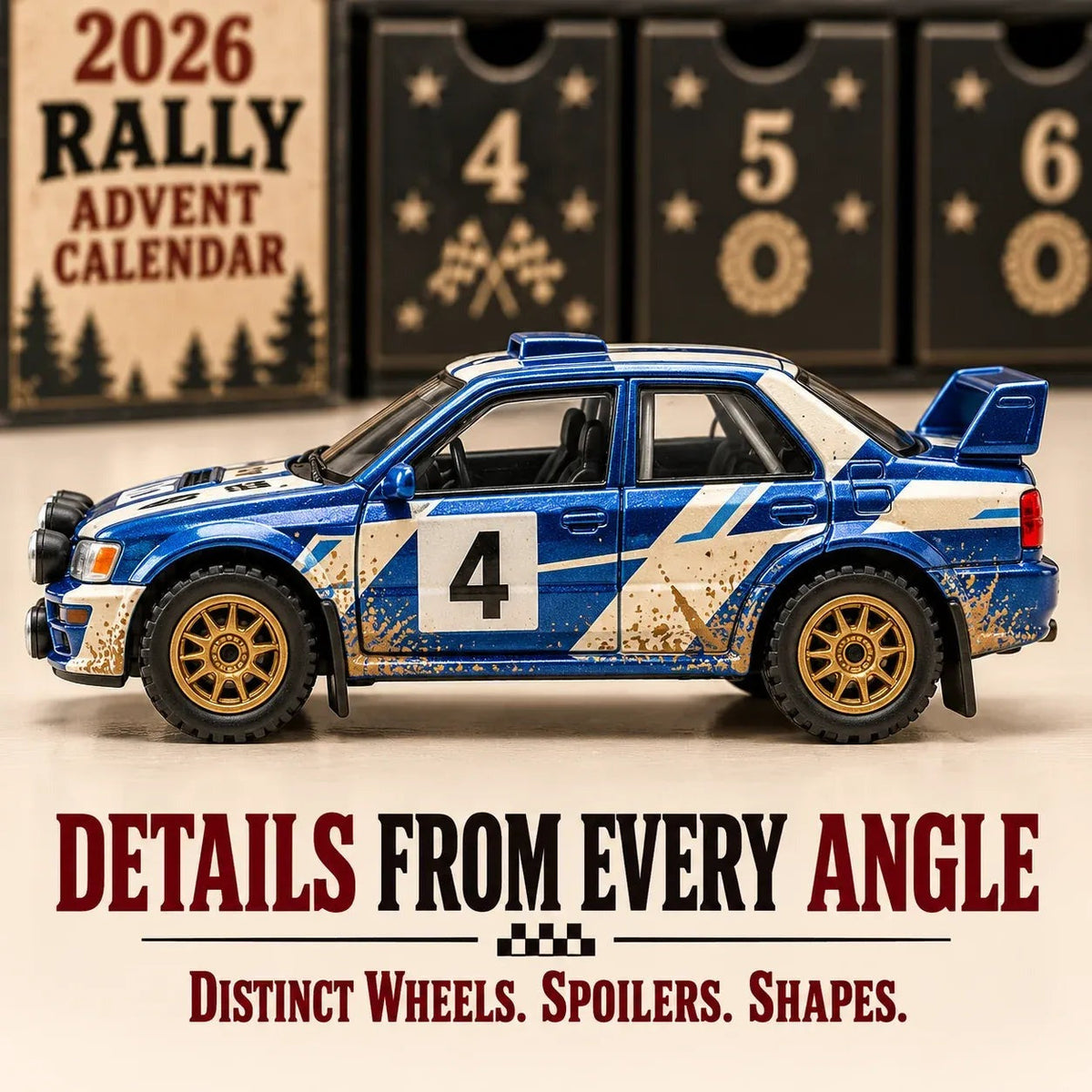 Rallye-Adventskalender 2026 - 24 einzigartige Miniatur-Rallyeautos