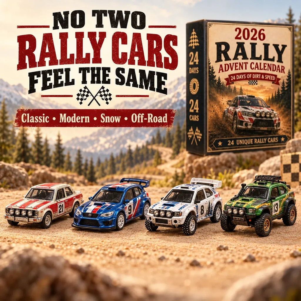 Rallye-Adventskalender 2026 - 24 einzigartige Miniatur-Rallyeautos