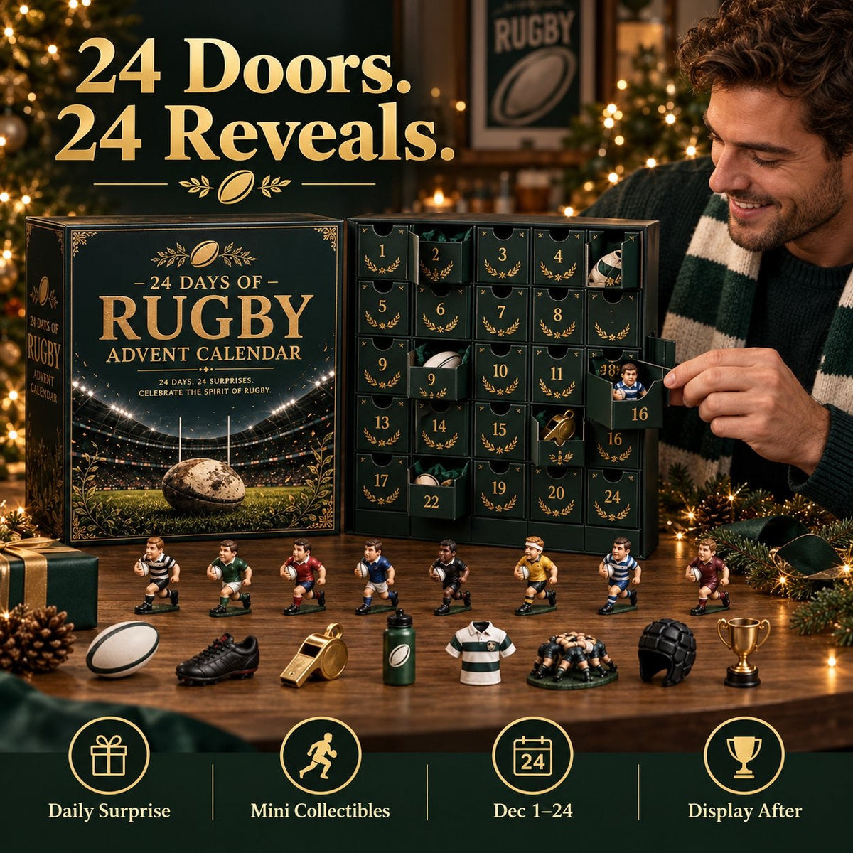 Rugby-Adventskalender 2026 - 24 Rugby-Miniaturen und Überraschungen