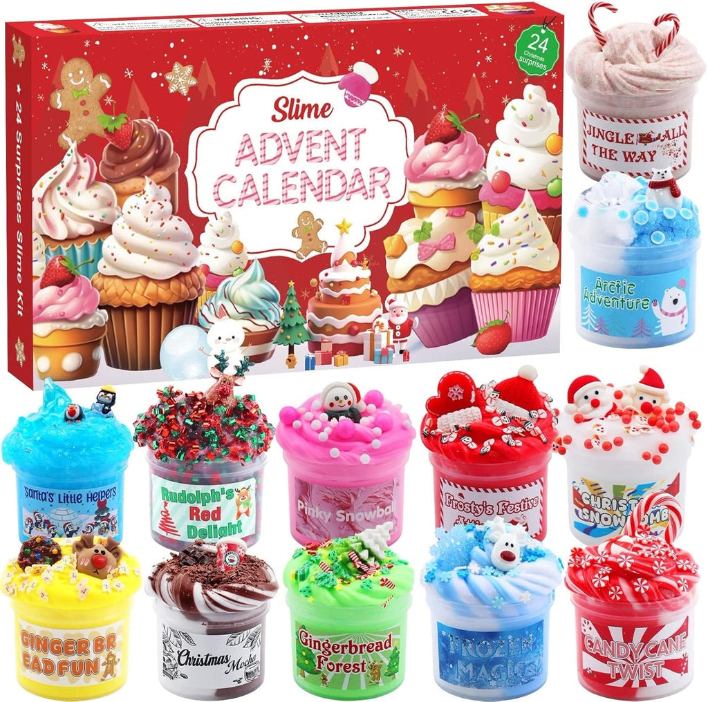 Schleim Adventskalender 2026 - 24 Tage nicht klebender Weihnachtsschleim und Charms
