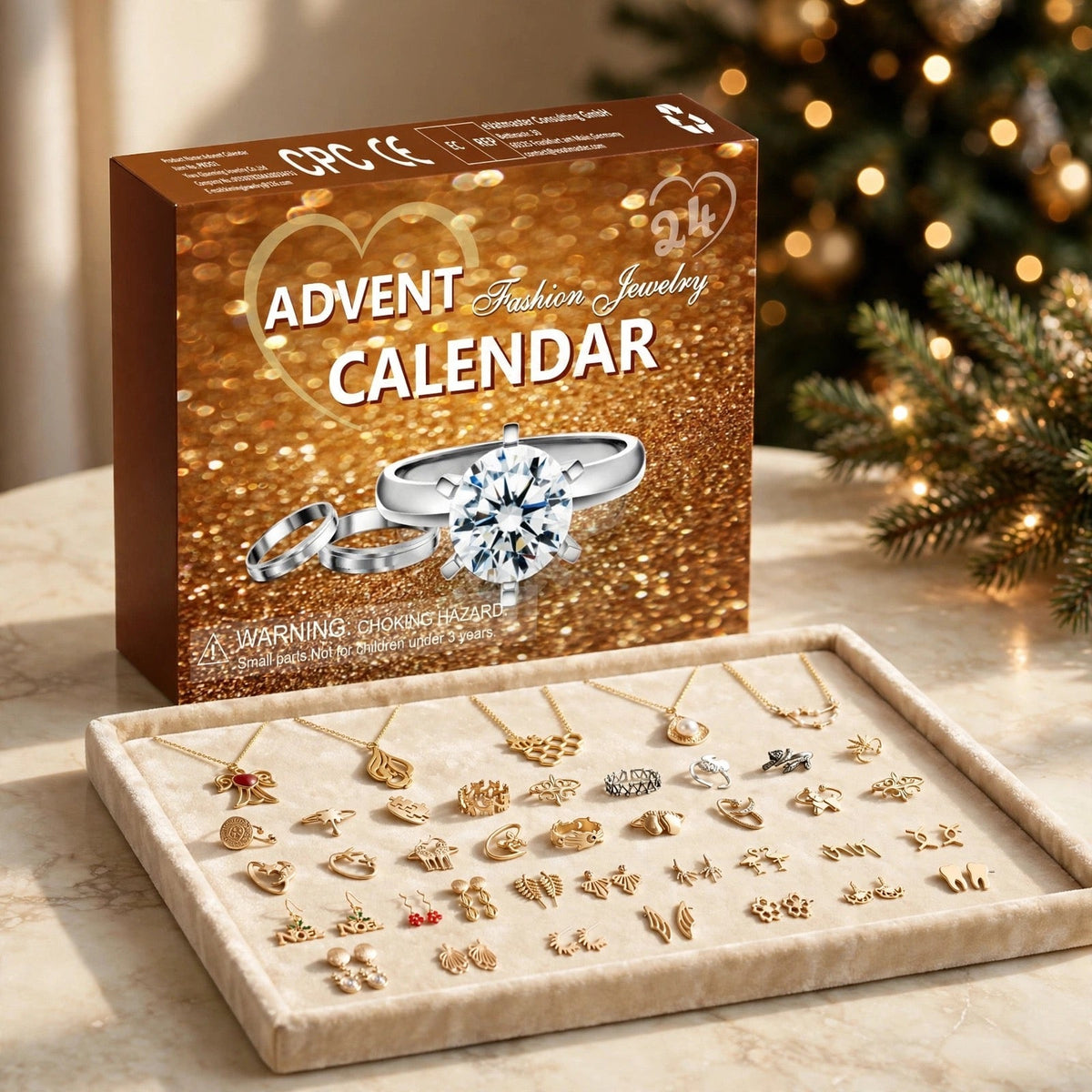 Schmuck-Adventskalender 2026 - 24 goldfarbene Ketten, Ringe und Ohrringe