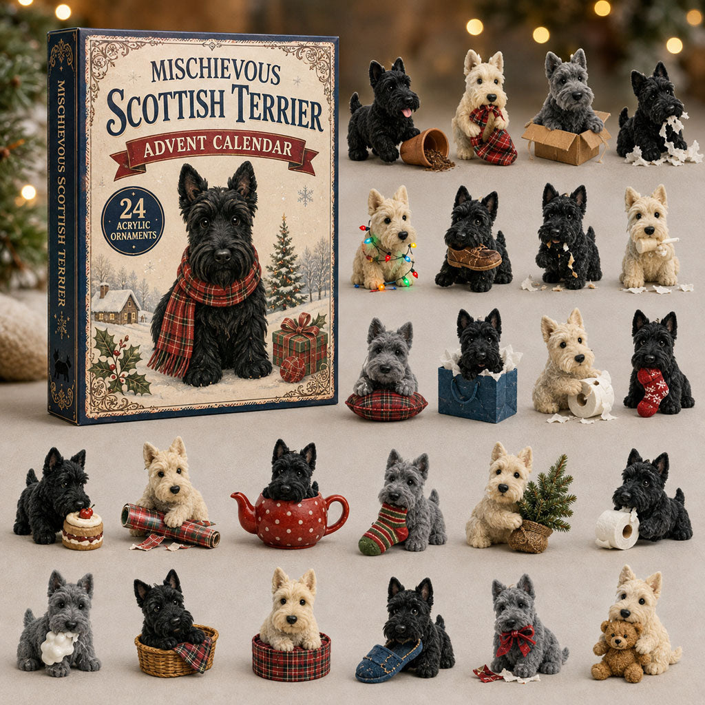 Schottischer Terrier Adventskalender 2026 - 24 Scottie Weihnachtsanhänger
