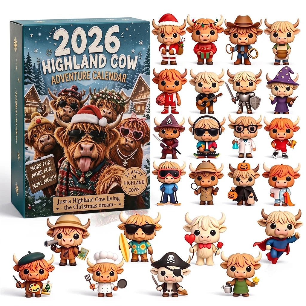 Schottisches Hochlandrind Weihnachts-Adventskalender 2026 - 24 witzige Figuren