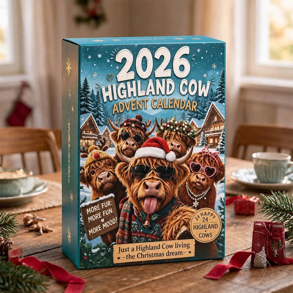 Schottisches Hochlandrind Weihnachts-Adventskalender 2026 - 24 witzige Figuren