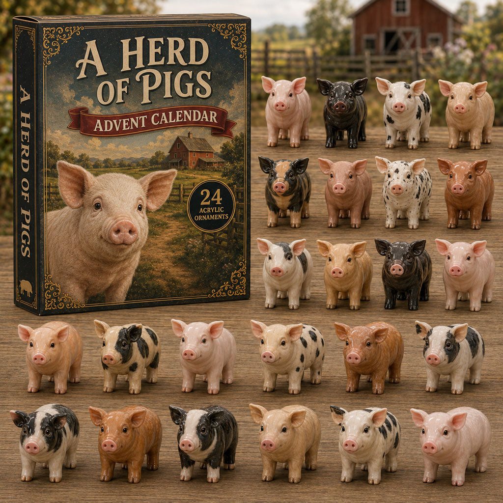 Schweine Adventskalender 2026 - 24 Acryl-Schweineanhänger