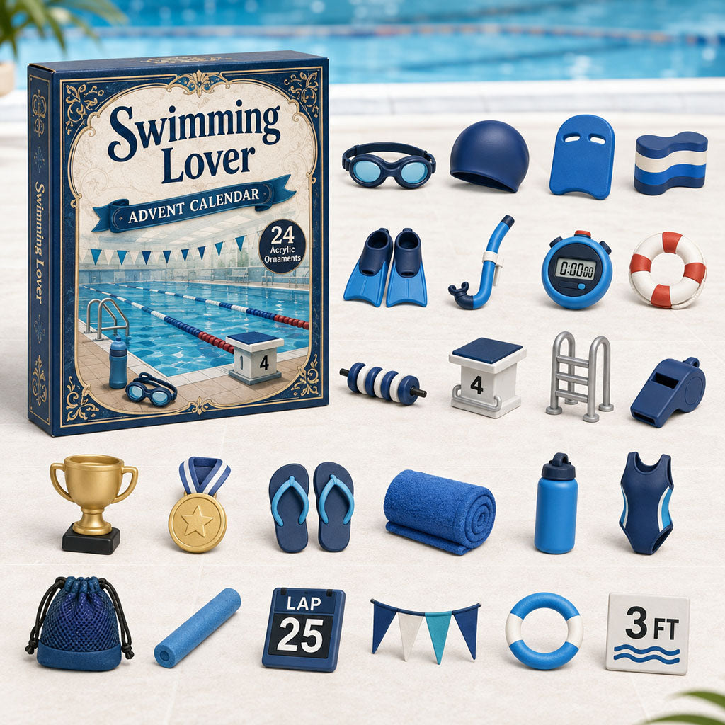 Schwimm-Adventskalender 2026 - 24 Acryl-Schwimmornamente für Schwimmerinnen und Schwimmer