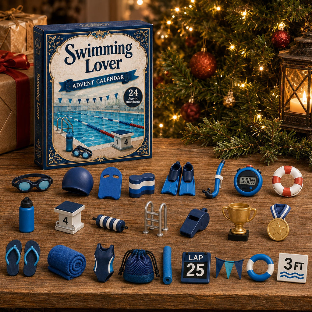 Schwimm-Adventskalender 2026 - 24 Acryl-Schwimmornamente für Schwimmerinnen und Schwimmer