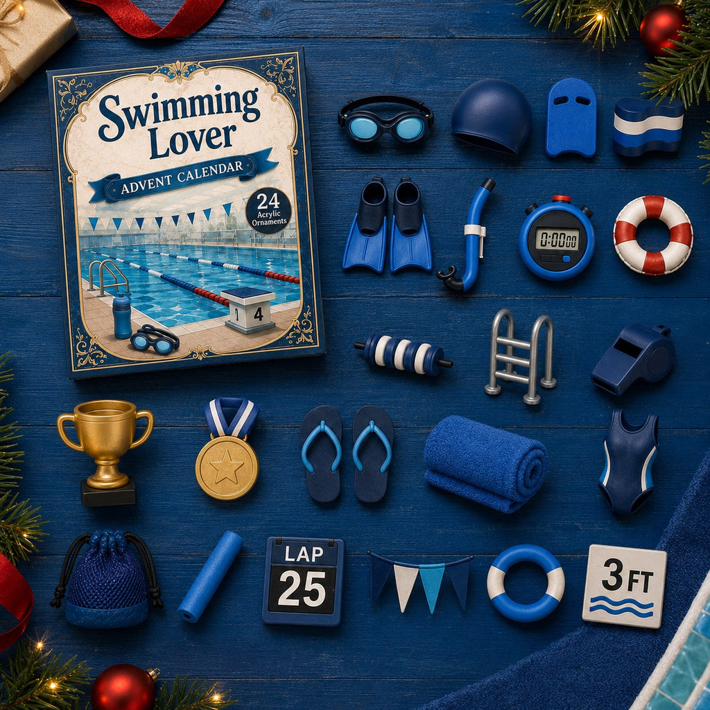 Schwimm-Adventskalender 2026 - 24 Acryl-Schwimmornamente für Schwimmerinnen und Schwimmer