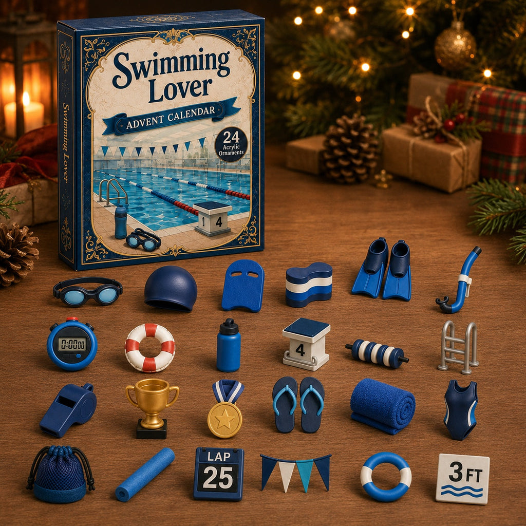 Schwimm-Adventskalender 2026 - 24 Acryl-Schwimmornamente für Schwimmerinnen und Schwimmer