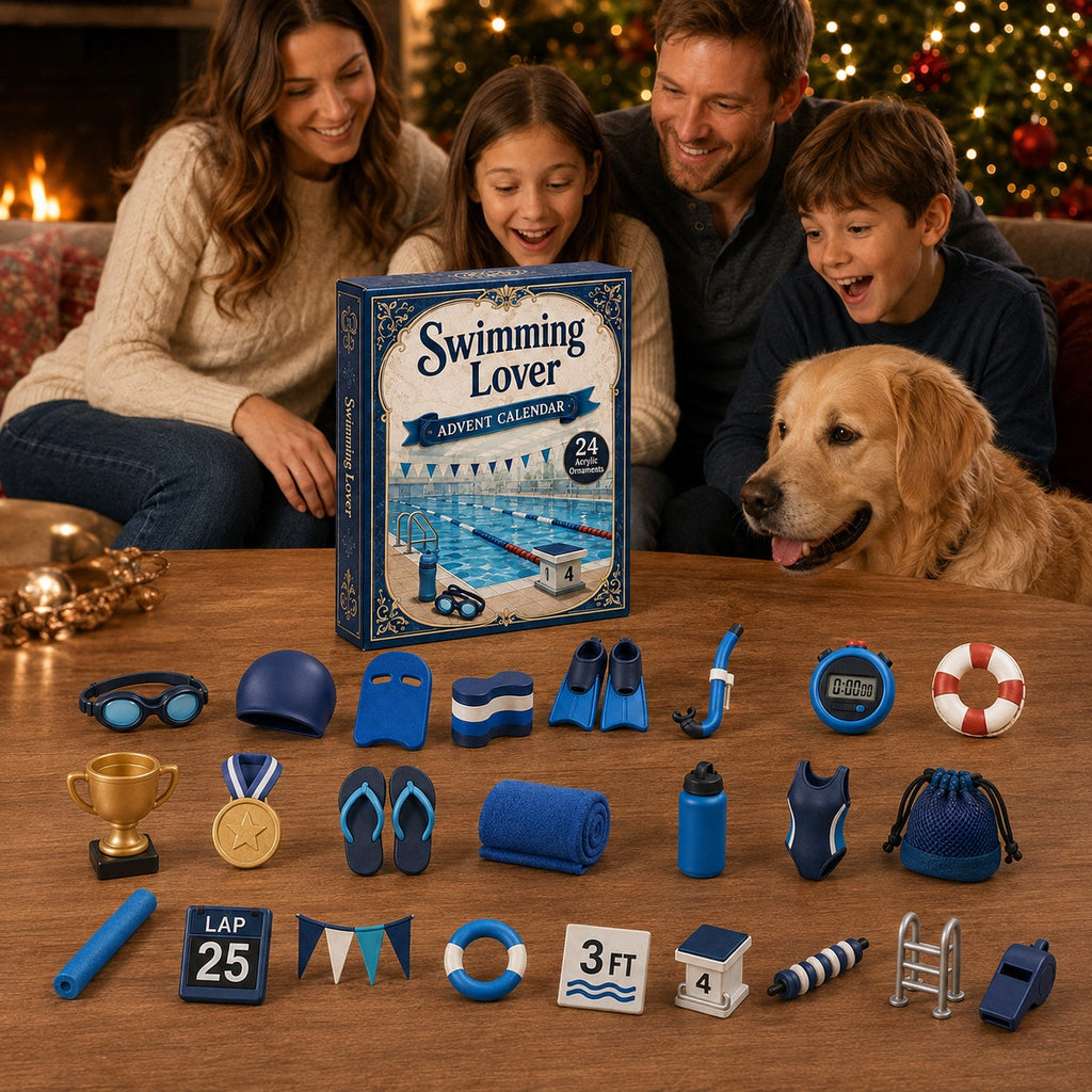 Schwimm-Adventskalender 2026 - 24 Acryl-Schwimmornamente für Schwimmerinnen und Schwimmer