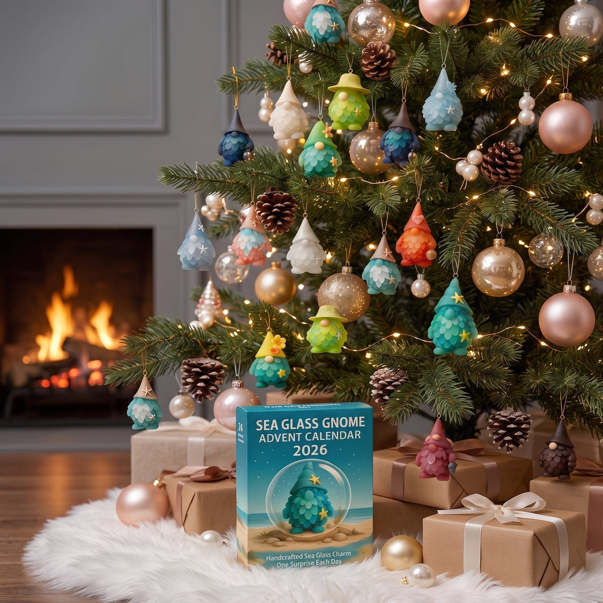 Seeglas-Gnom-Adventskalender 2026 - 24 Gnom-Anhänger aus Seeglas