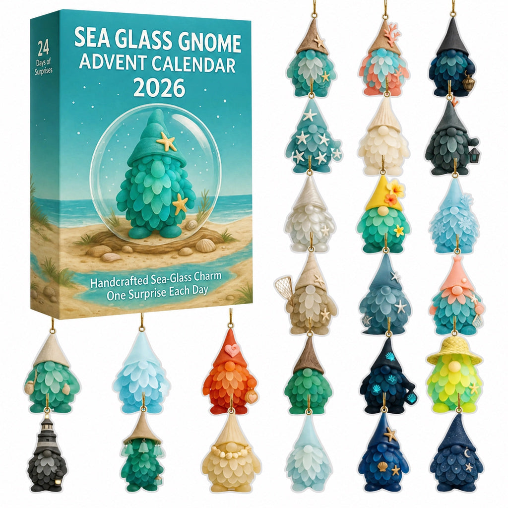 Seeglas-Gnom-Adventskalender 2026 - 24 Gnom-Anhänger aus Seeglas