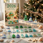 Seeglas-Weihnachtsbaum-Adventskalender 2026 - 24 Weihnachtsbaum-Anhänger aus Seeglas