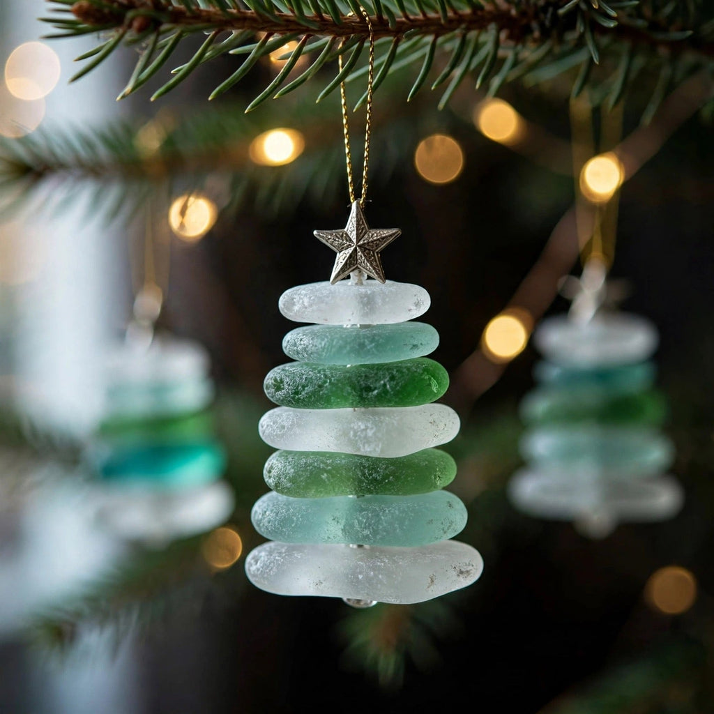 Seeglas-Weihnachtsbaum-Adventskalender 2026 - 24 Weihnachtsbaum-Anhänger aus Seeglas