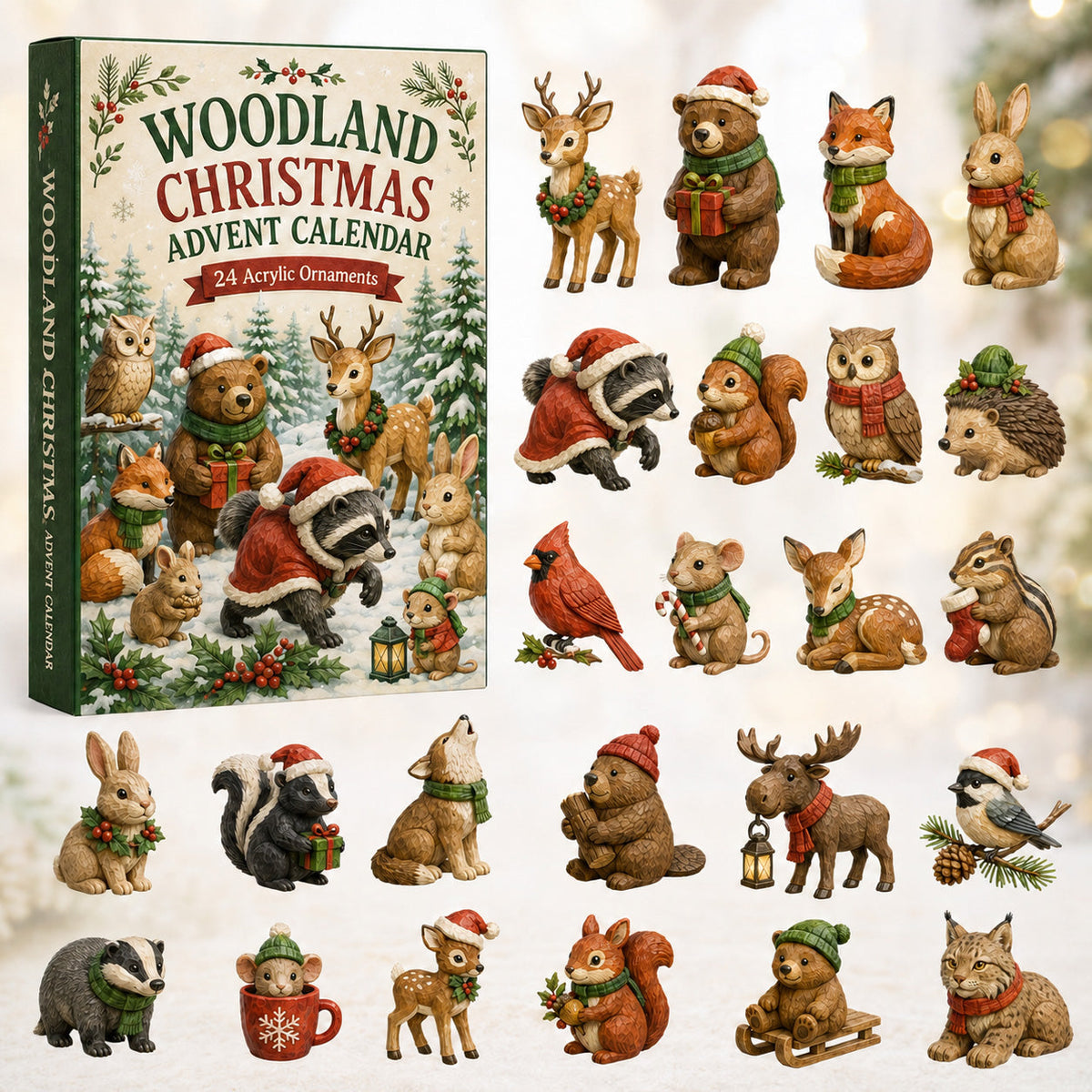Waldtiere Adventskalender 2026 - 24 Acryl-Waldtieranhänger