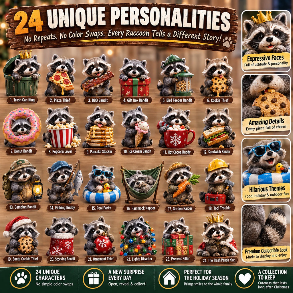 Waschbär-Adventskalender 2026 - 24 freche Waschbär-Figuren