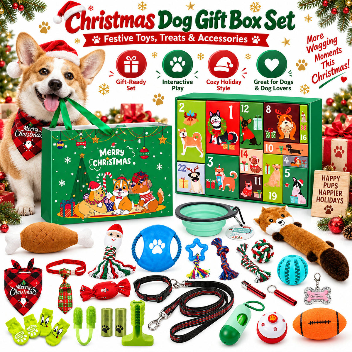 Weihnachts-Hundegeschenk-Adventskalender - 24 Spielzeuge für Hunde
