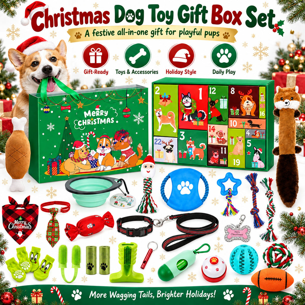 Weihnachts-Hundegeschenk-Adventskalender - 24 Spielzeuge für Hunde