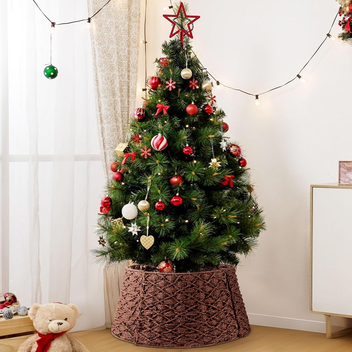 Weihnachtsbaumkragen aus geflochtenem Rattan - Rattan-Weihnachtsbaumfuss-Abdeckung