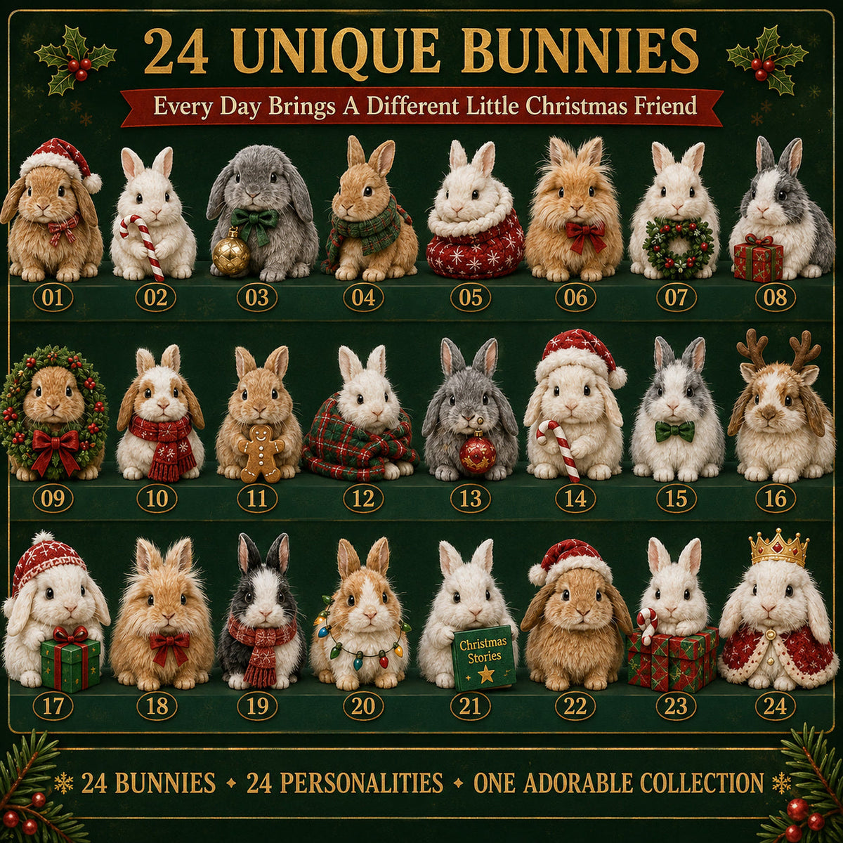 Weihnachtshasen Adventskalender 2026 – 24 Hasenfiguren
