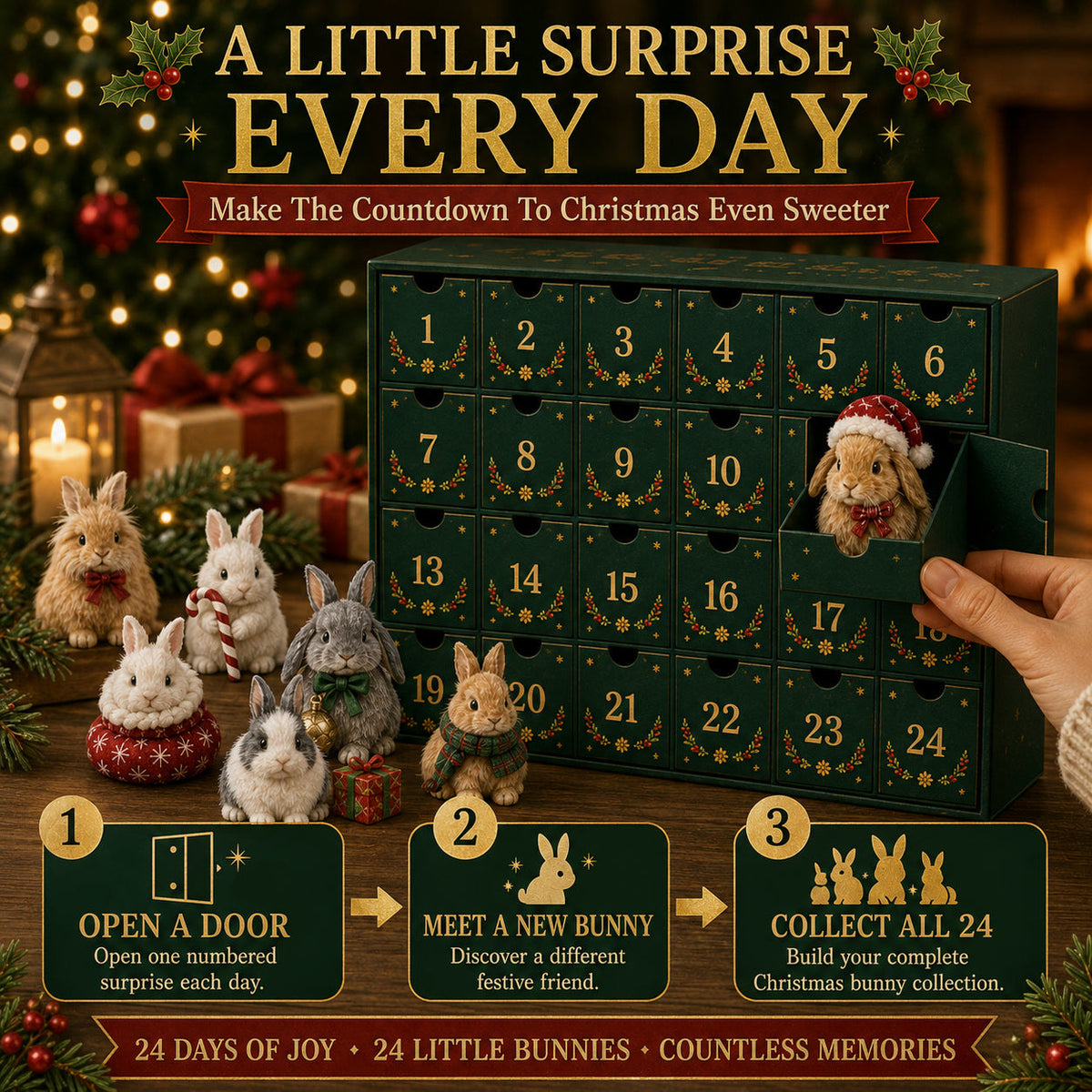 Weihnachtshasen Adventskalender 2026 – 24 Hasenfiguren