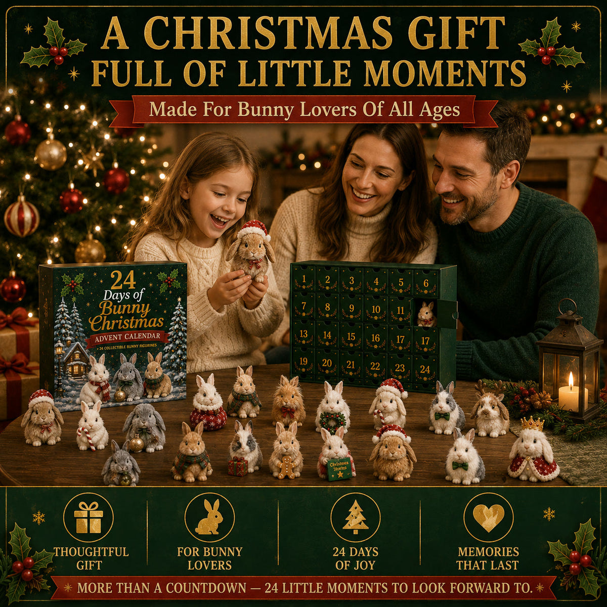 Weihnachtshasen Adventskalender 2026 – 24 Hasenfiguren