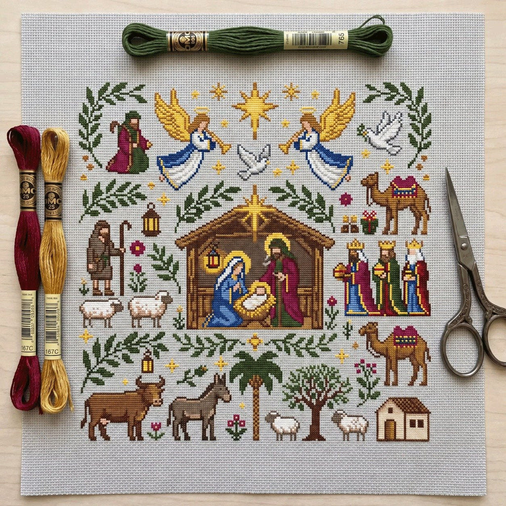 Weihnachtskrippe Kreuzstichset – Weihnachts-Stickset für Anfänger