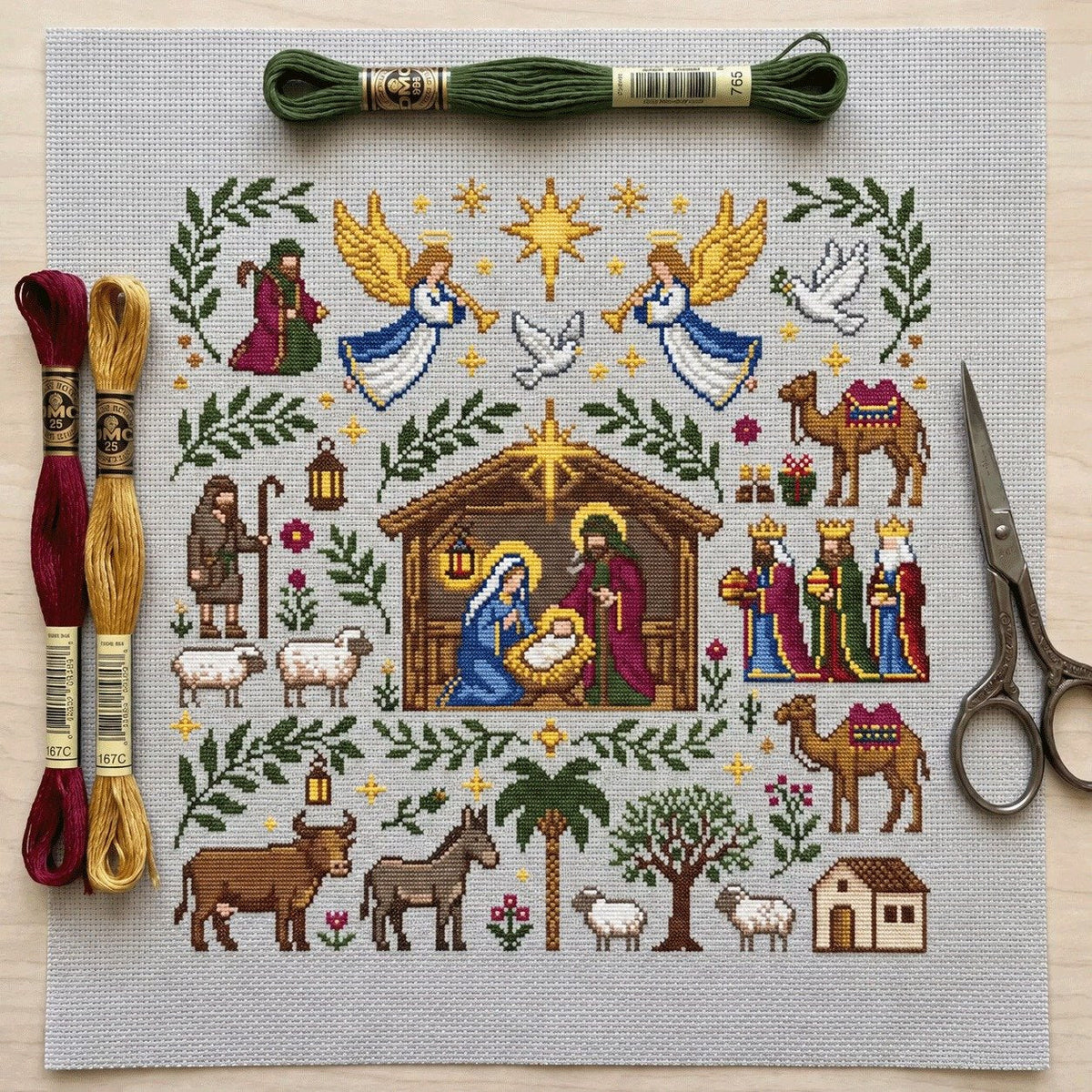 Weihnachtskrippe Kreuzstichset – Weihnachts-Stickset für Anfänger