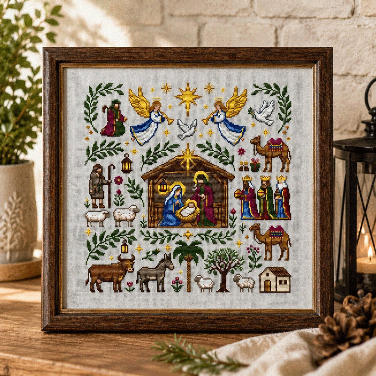 Weihnachtskrippe Kreuzstichset – Weihnachts-Stickset für Anfänger