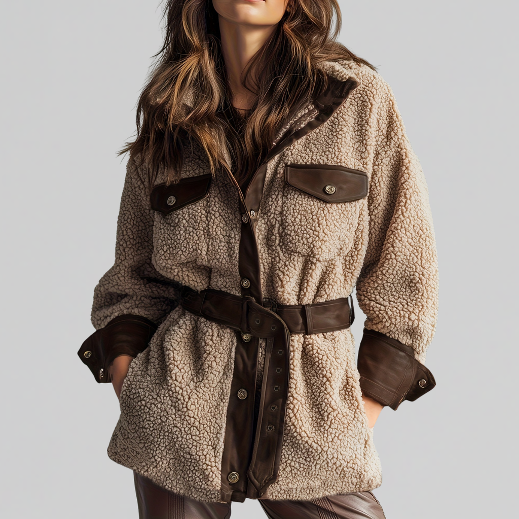 Teddyjacke Damen oversized mit Gürtel – Ansicht 2