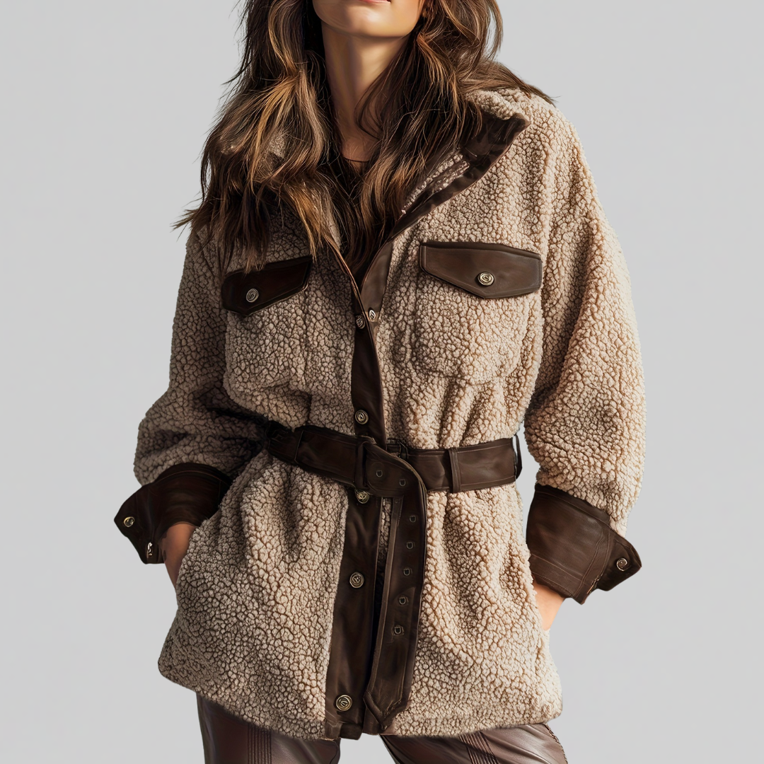 Teddyjacke Damen oversized mit Gürtel – Ansicht 2