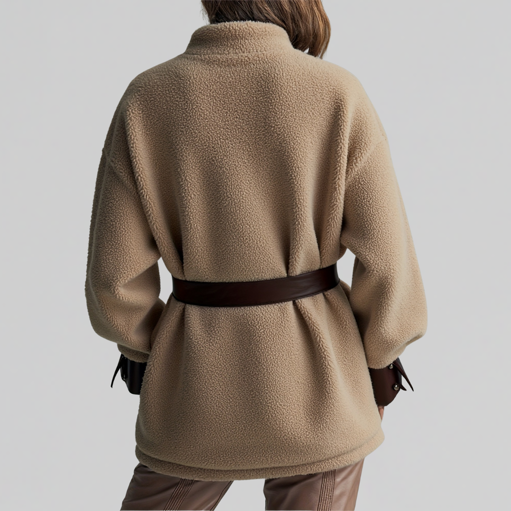 Teddyjacke Damen oversized mit Gürtel – Ansicht 3