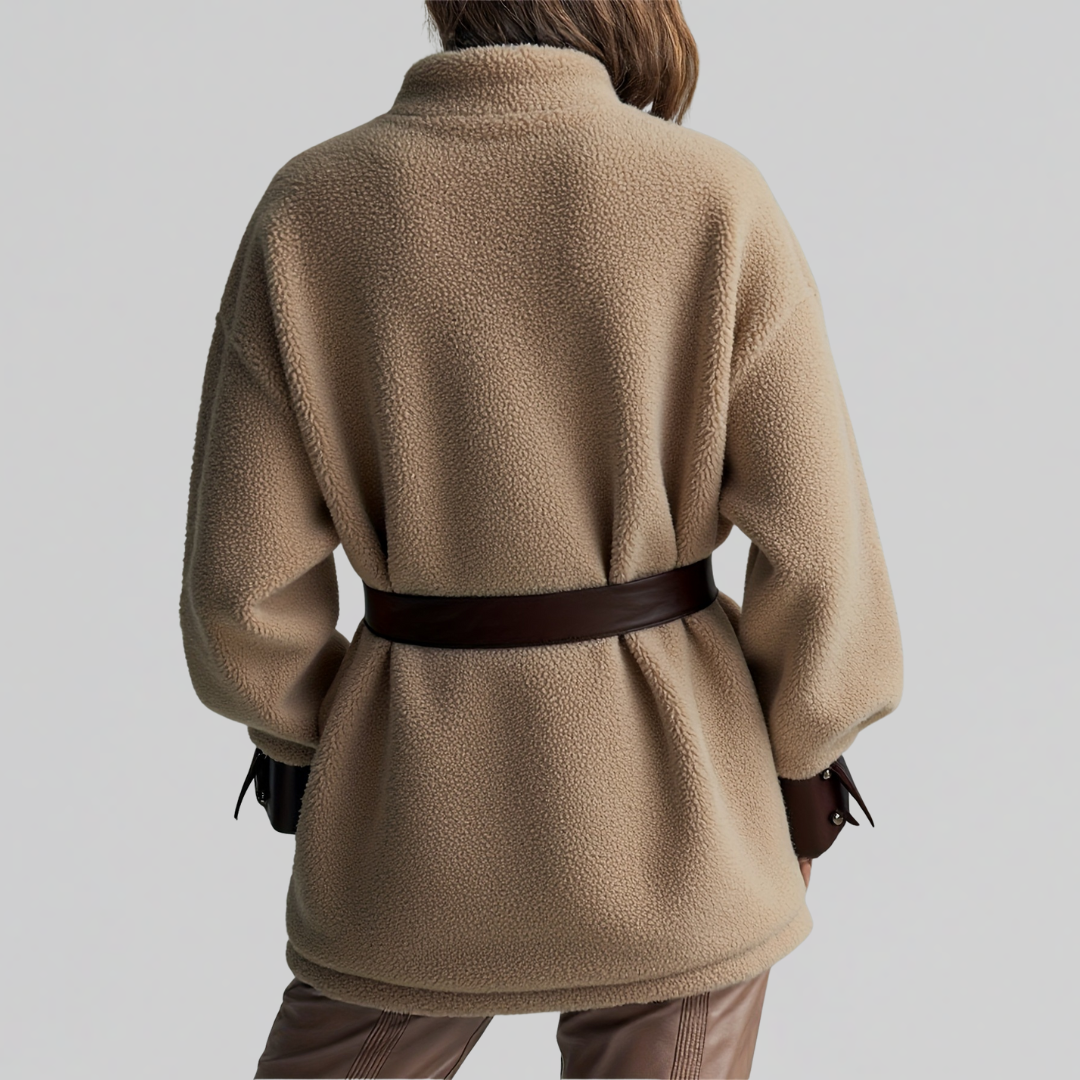 Teddyjacke Damen oversized mit Gürtel – Ansicht 3