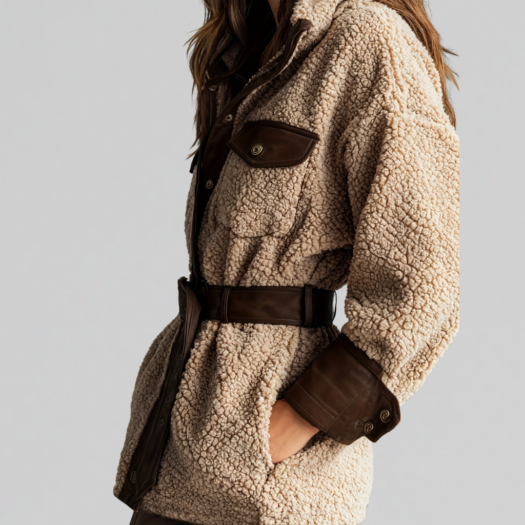 Teddyjacke Damen oversized mit Gürtel – Ansicht 4