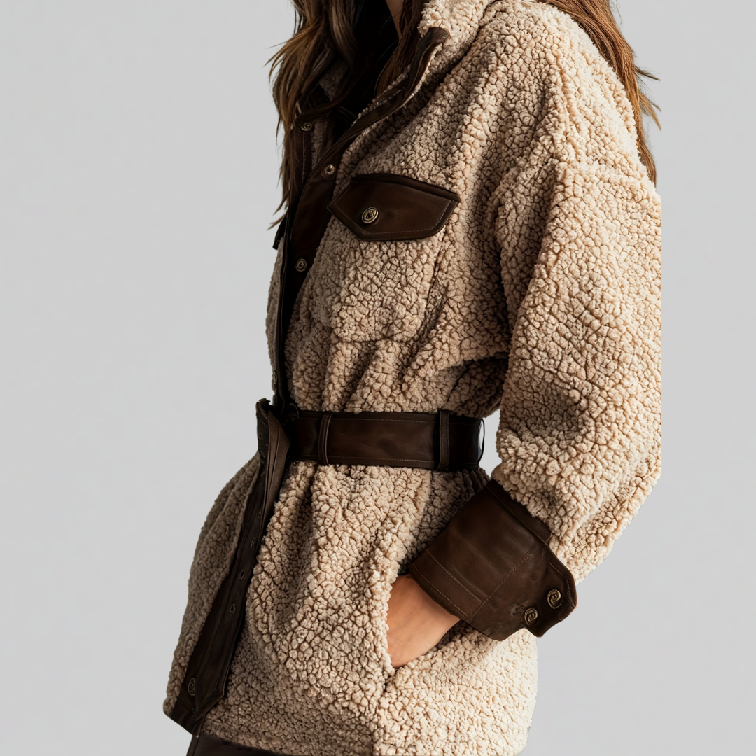 Teddyjacke Damen oversized mit Gürtel – Ansicht 4