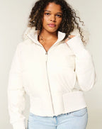 Kurze Pufferjacke Damen mit Kunstfell Kapuze – Ansicht 2