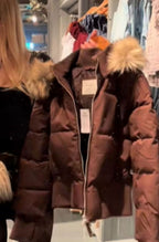 Kurze Pufferjacke Damen mit Kunstfell Kapuze – Ansicht 3