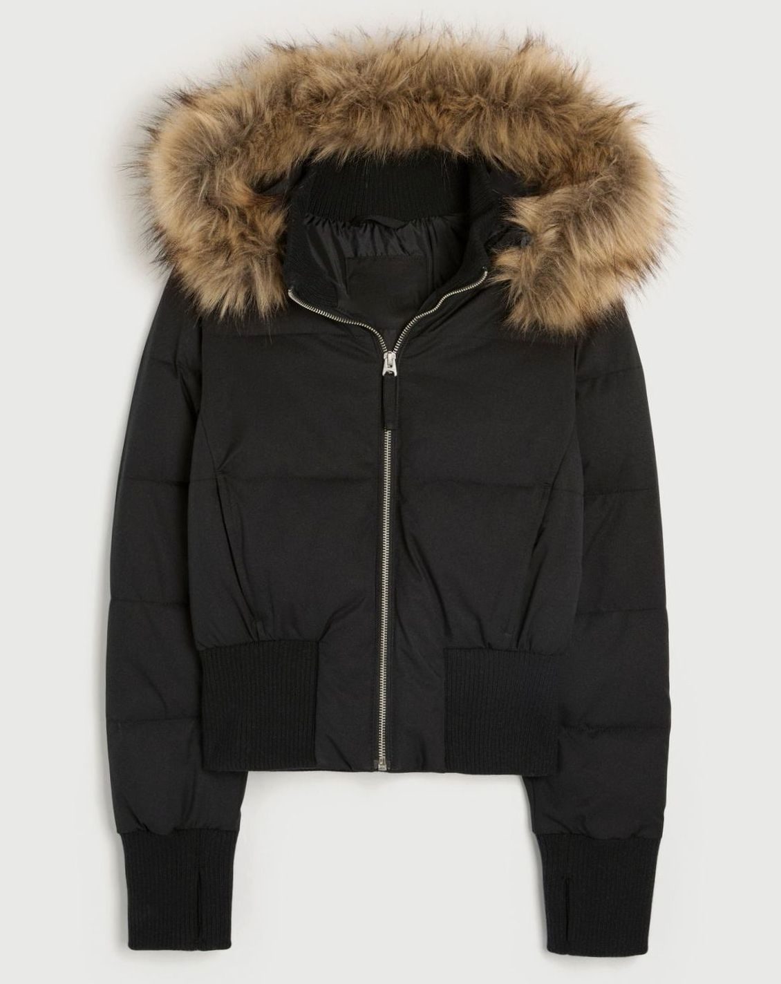 Kurze Pufferjacke Damen mit Kunstfell Kapuze – Ansicht 4
