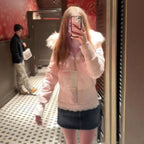 Kurze Pufferjacke Damen mit Kunstfell Kapuze – Ansicht 8