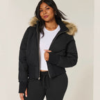 Kurze Pufferjacke Damen mit Kunstfell Kapuze – Ansicht 9