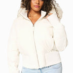 Kurze Pufferjacke Damen mit Kunstfell Kapuze – Ansicht 10