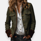 Tweed Jacke Damen grün mit Fischgrätmuster – Ansicht 2