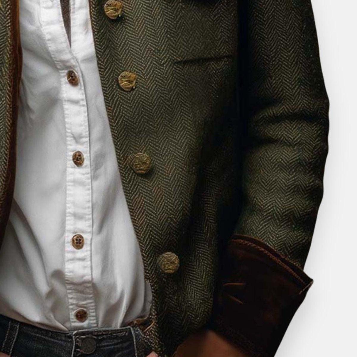 Tweed Jacke Damen grün mit Fischgrätmuster – Ansicht 4